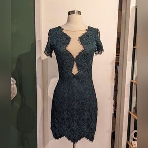 Emerald Green Lace Cut Out Dress